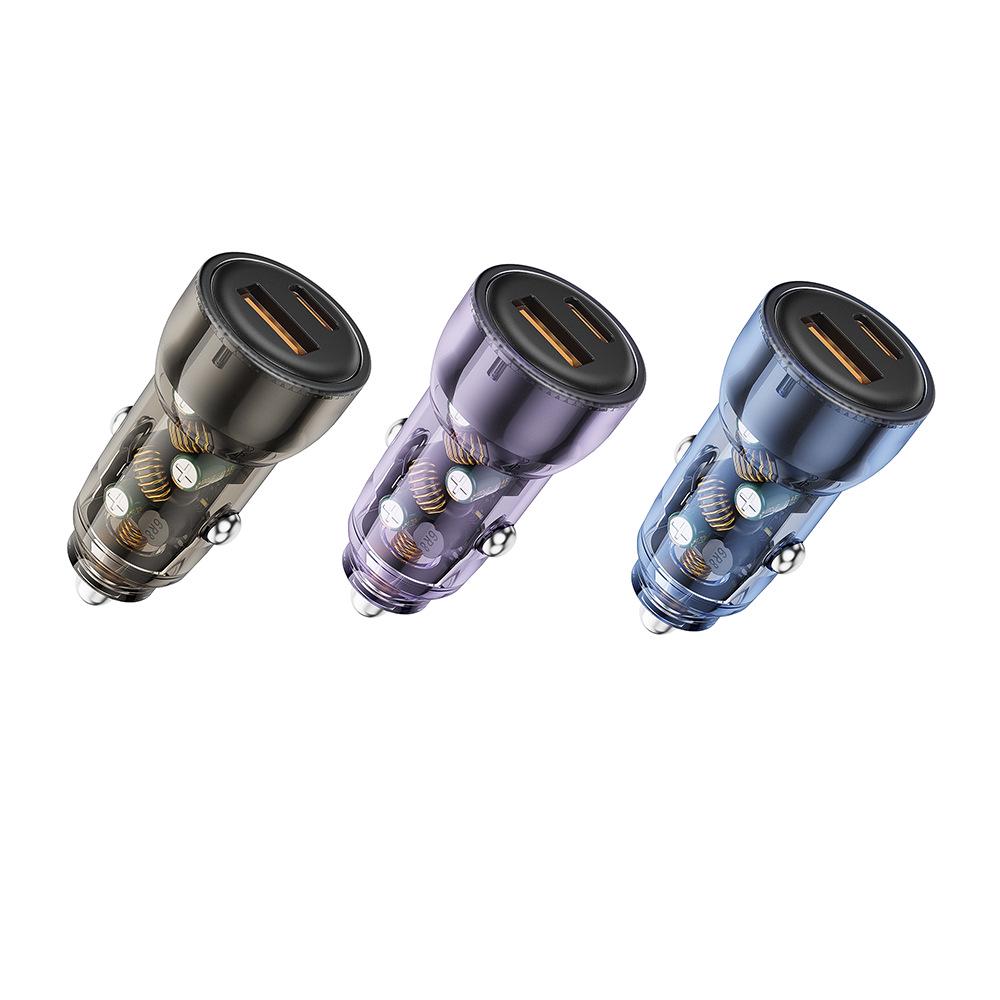 Transparent Mini Car Charger for Samsung: Dual Port Super Fast PD+QC Mobile Phone Flash Charging