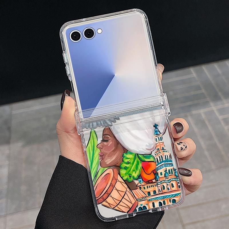 Магнитный Чехол для Телефона Для Samsung Galaxy Z Flip 7 FE 7 6 5 4 Flip7 Flip6 Flip5 Для Magsafe Абстрактные Художественные Картины Прозрачная PC Крышка
