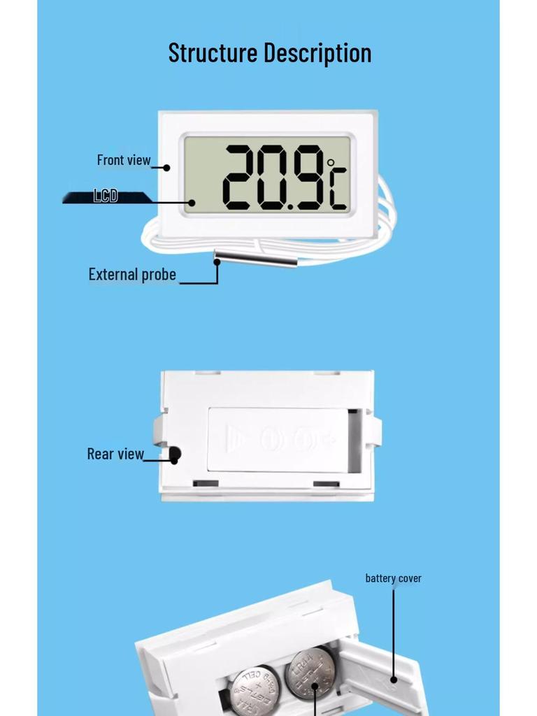 Waterproof Digital Thermometer for Aquariums, Bathtubs, Refrigerators, and Compost with High-Precision Display