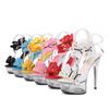 Strap Shoes Butterfly Sexy Super High Heels 15CM Thin Heel Waterproof Platform Sandals Transparent Crystal LFD