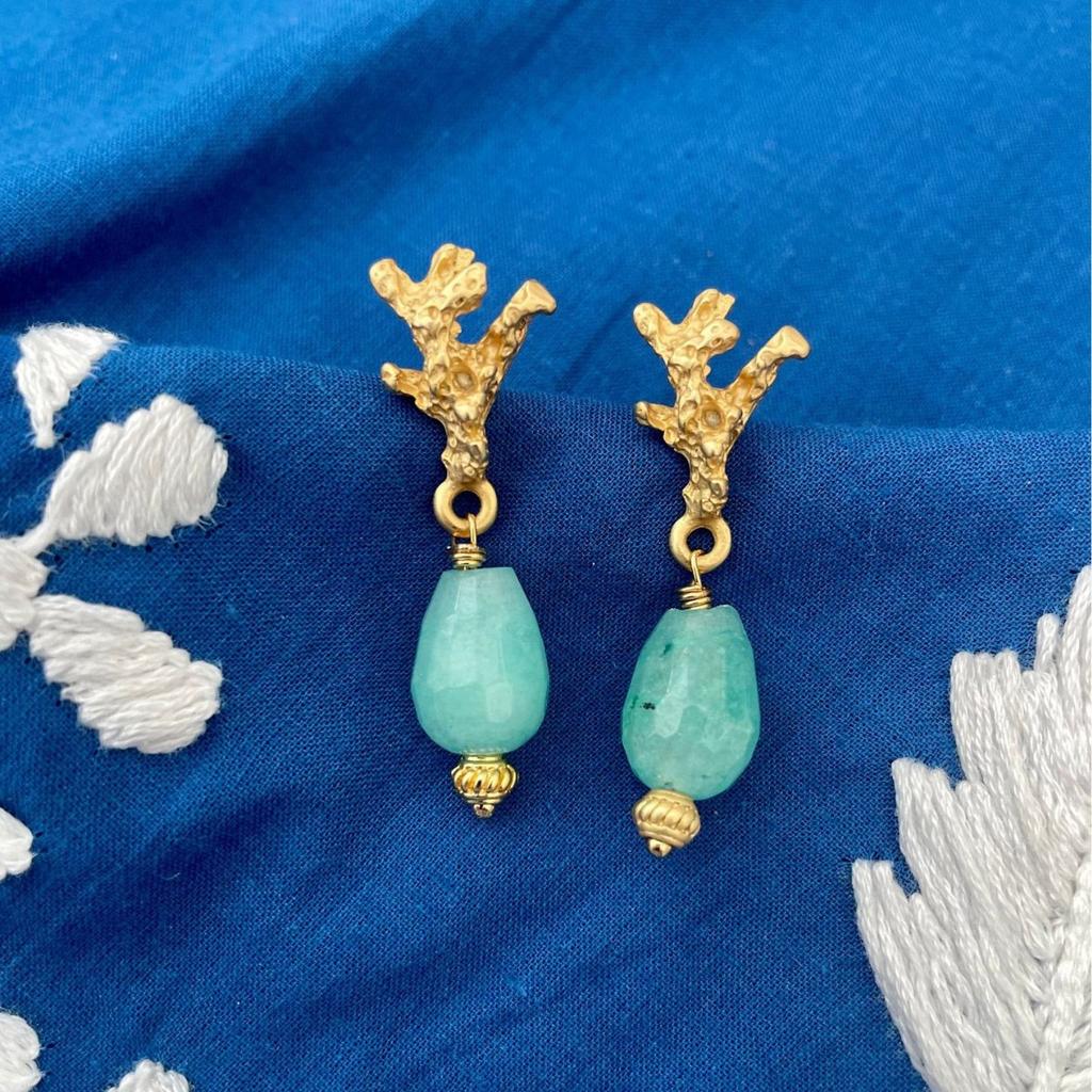 Модные серьги-кораллы из океана, изготовленные из нержавеющей стали с золотым покрытием и сохранением цвета