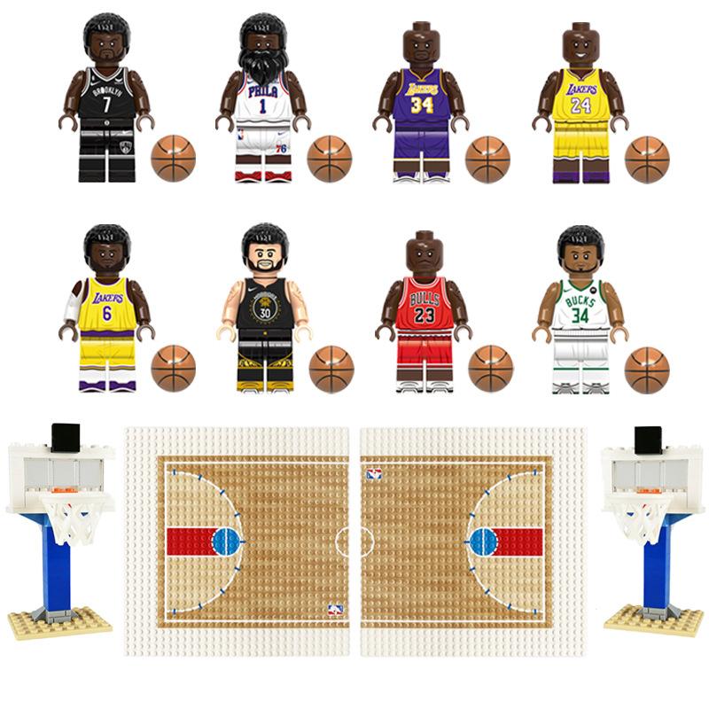 Мини-фигурки NBA из строительных блоков, сцена с баскетбольным кольцом, игрушка