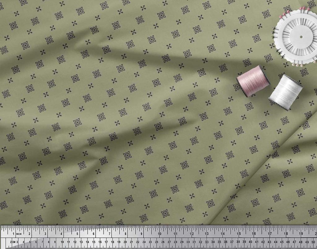 Soimoi Japan Crepe Satin Fabric Black Small Motif Shirting Printed Craft Fabric by the Metre 42 Inch