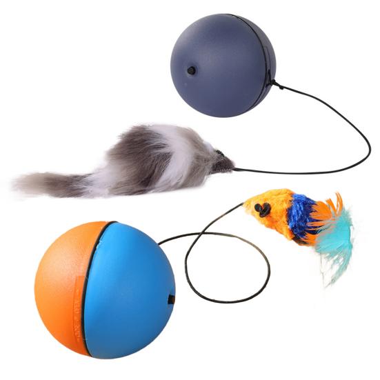 Автоматическая игрушка для кошек с катящимся мячом, интерактивная умная движущаяся игрушка с активируемым движением хвоста, электрическая игрушка для обогащения домашних животных для собак и кошек