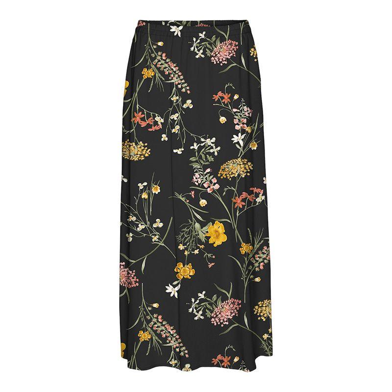 VERO MODA Women's Long Flowing Skirt with Large Flowers and Slit
