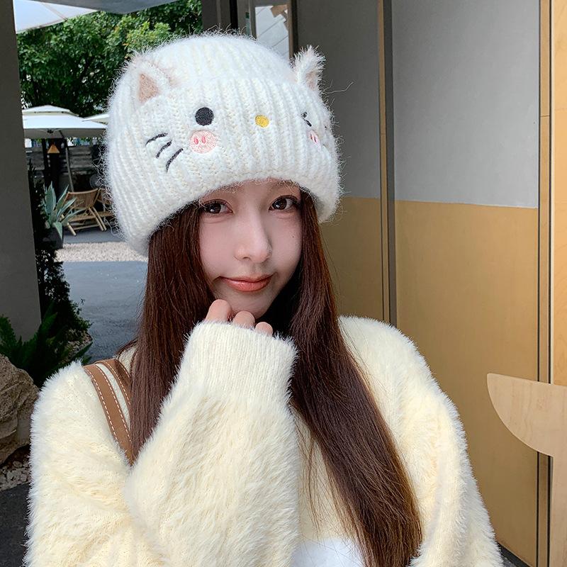 New cute kitten wool hat autumn and winter warm knitted hat women's winter thickened fashion versatile ear hat