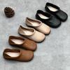 Johnature Vintage Handmade Genuine Leather Flats Shoes Comfortable Soft Sole Solid Color Slip-on Shoes
