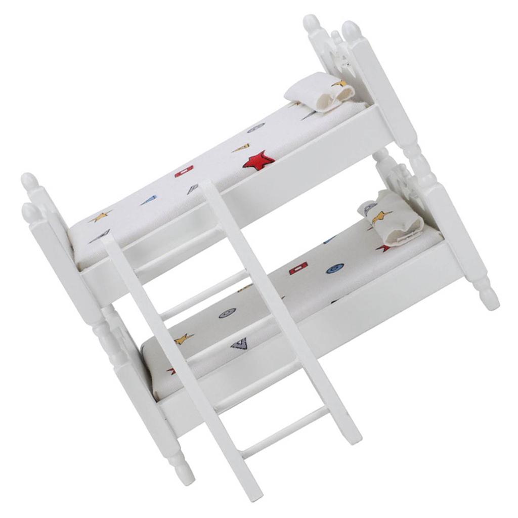 1:12 Mini Dollhouse Bed Miniature Simulated Wooden Bunk Bed Furniture Model Toy AccessoryGeometric