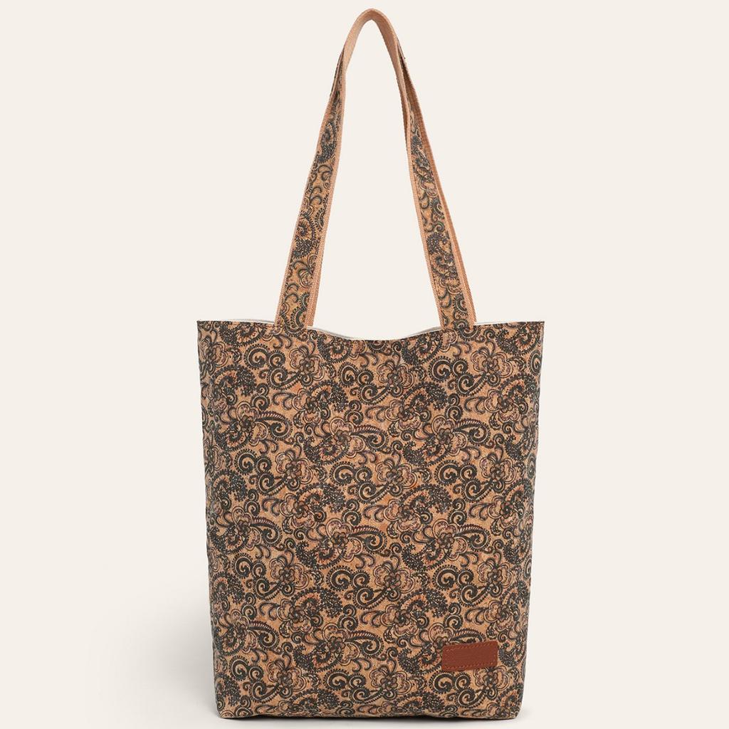 Fashion multi-element casual retro print eco-friendly cork shoulder tote bag bohemian commuter bag shopping bag
