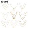 Fashion Butterfly Lock Heart Pendant Necklace Retro Multilayer Gold Silver Chain Choker for Women Accessories Jewelry