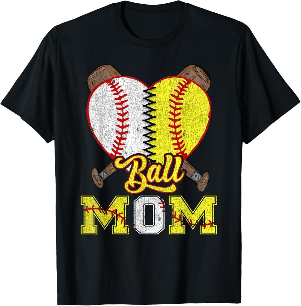 Mom Of Both Ball Mom Half Softball Half Baseball T-Shirt