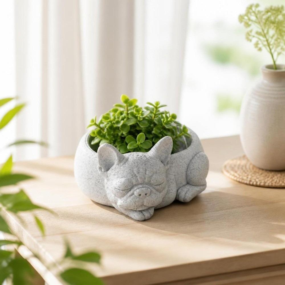 Ornaments Dog Shaped Flowerpot Funny Bulldog Plant Pot Cute Puppy Figurine  Desktop