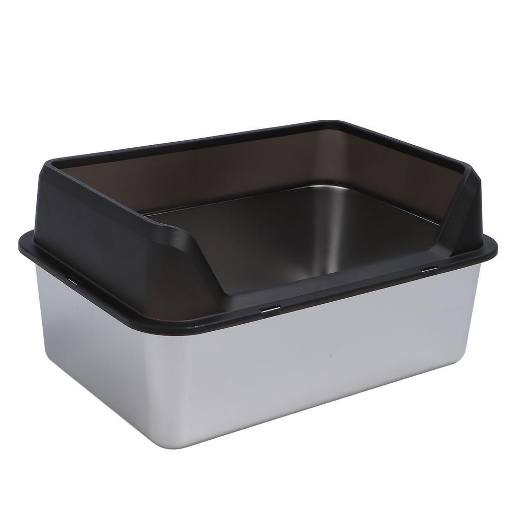 Stainless Steel Cat Litter Box Anti Splashing Top Entry Large High Sided Kitty Litter Pan with Scoop for NaBig Cat