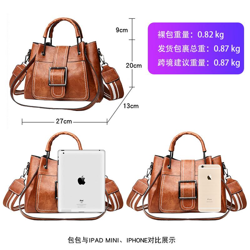 Модная сумка-ведро Модная ретро кожаная сумка через плечо из масляного воска Большая вместимость сумка через плечо Женская металлическая женская сумка