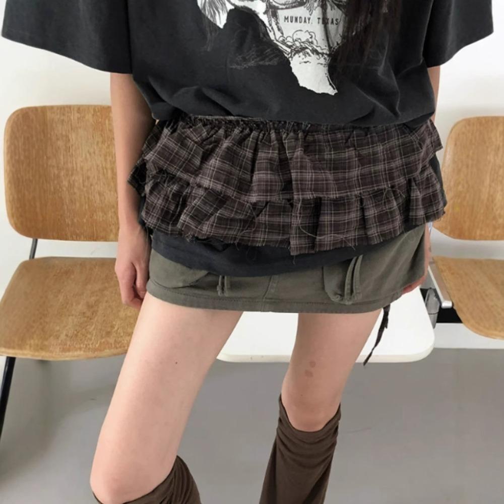 Hip-hop Layer Outfits Plaid Skirt Sweet Ruffled Edge Waistband Lace Up Hip Scarf Waist Accessories