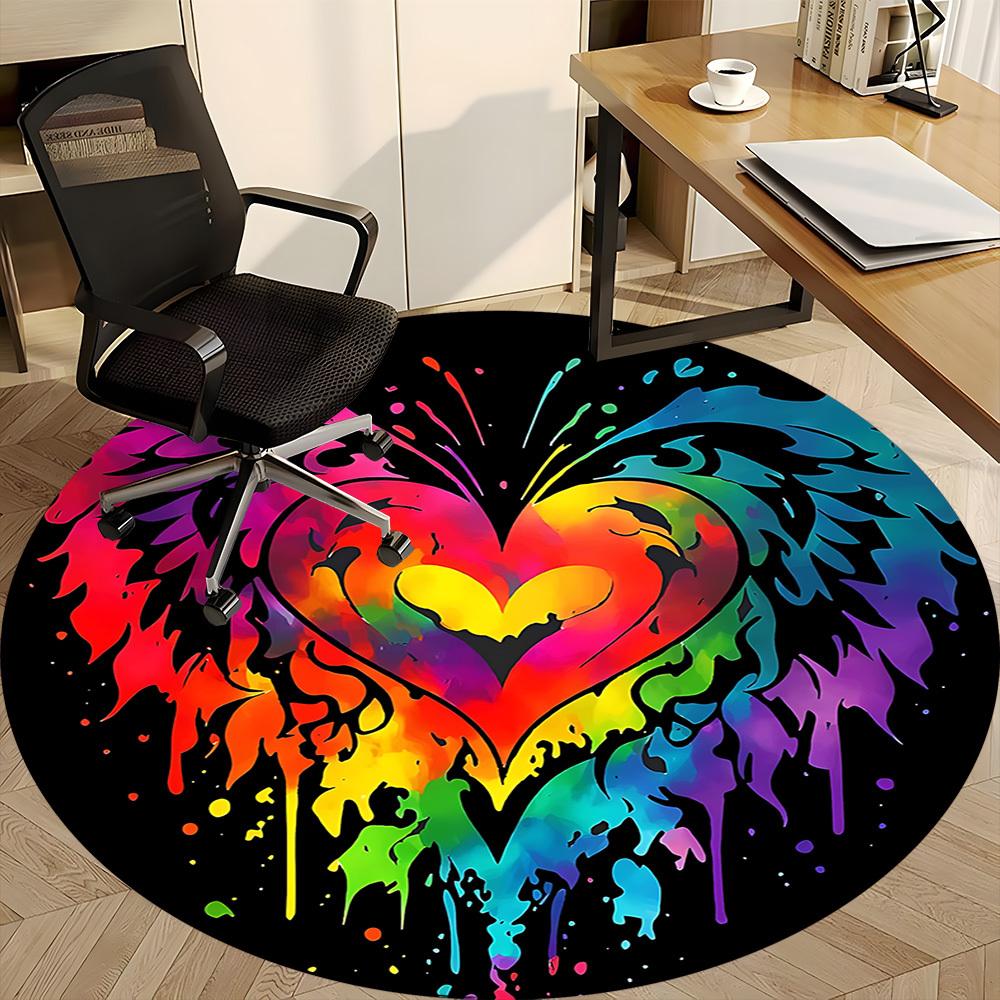 1 Stück Herz Regenbogen Büro Runder Teppich, Matte Geeignet für Büro, Unter Bürostühlen Schlafzimmer Wohnzimmer Heimdekoration, Raumdeko
