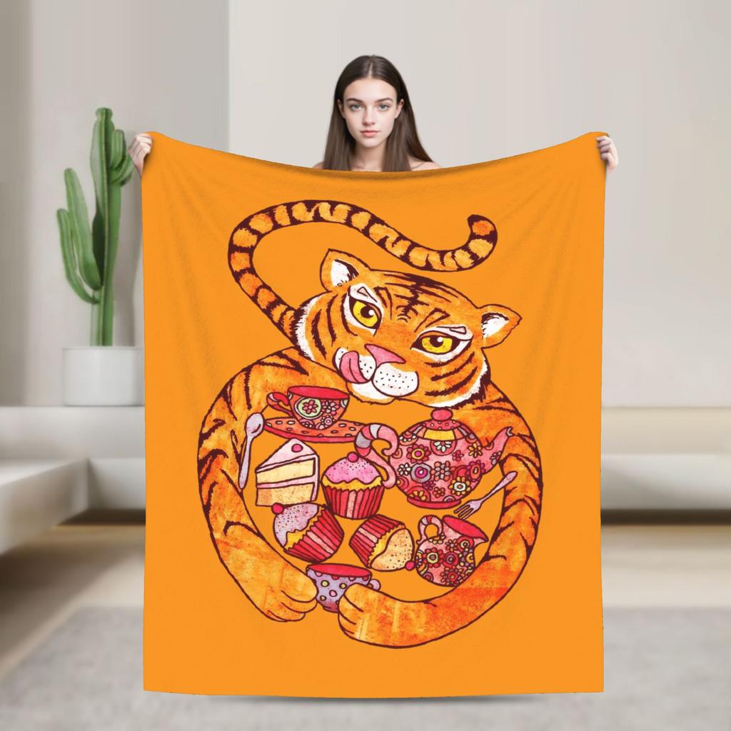 The Tiger Who Came to Tea Blankets Velvet Print Cartoon Book Breathable Thin Throw Blankets for Office