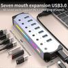 Type A YX-H307 7 Port USB 3.0 Hub with Individual On/Off Switches and Lights 5Gbps Data Transfer