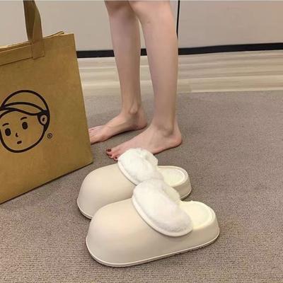 Модные водонепроницаемые хлопковые тапочки для женщин, зима 2024, уличные тапочки из хлопка с толстой подошвой и высоким носком для женщин дома