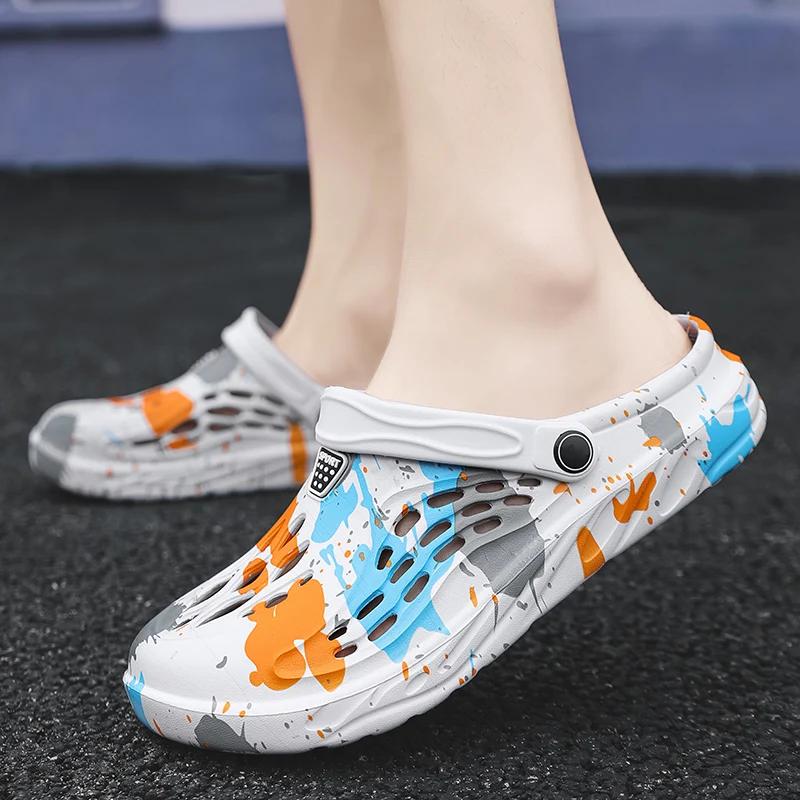 Fashion Big Size 49 Summer Men Slippers Fashion Thick Bottom Hole Shoes EVA Slippers Anti Slip Baotou Slippers Outdoor Beach Female Gard