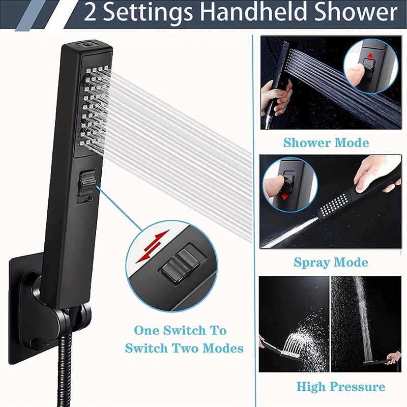 Bathroom Accessories Black Wall Stainless Steel Handheld Sprinkler Shower Mounting Black Shower&Spray 2 Function Handheld