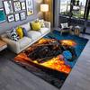 Superhero Art Area Rug, Ghost Rider Flame Skull Motorcycle Chains Blue Fire Print, Comic Book Fan Decor, Non-Slip Mat