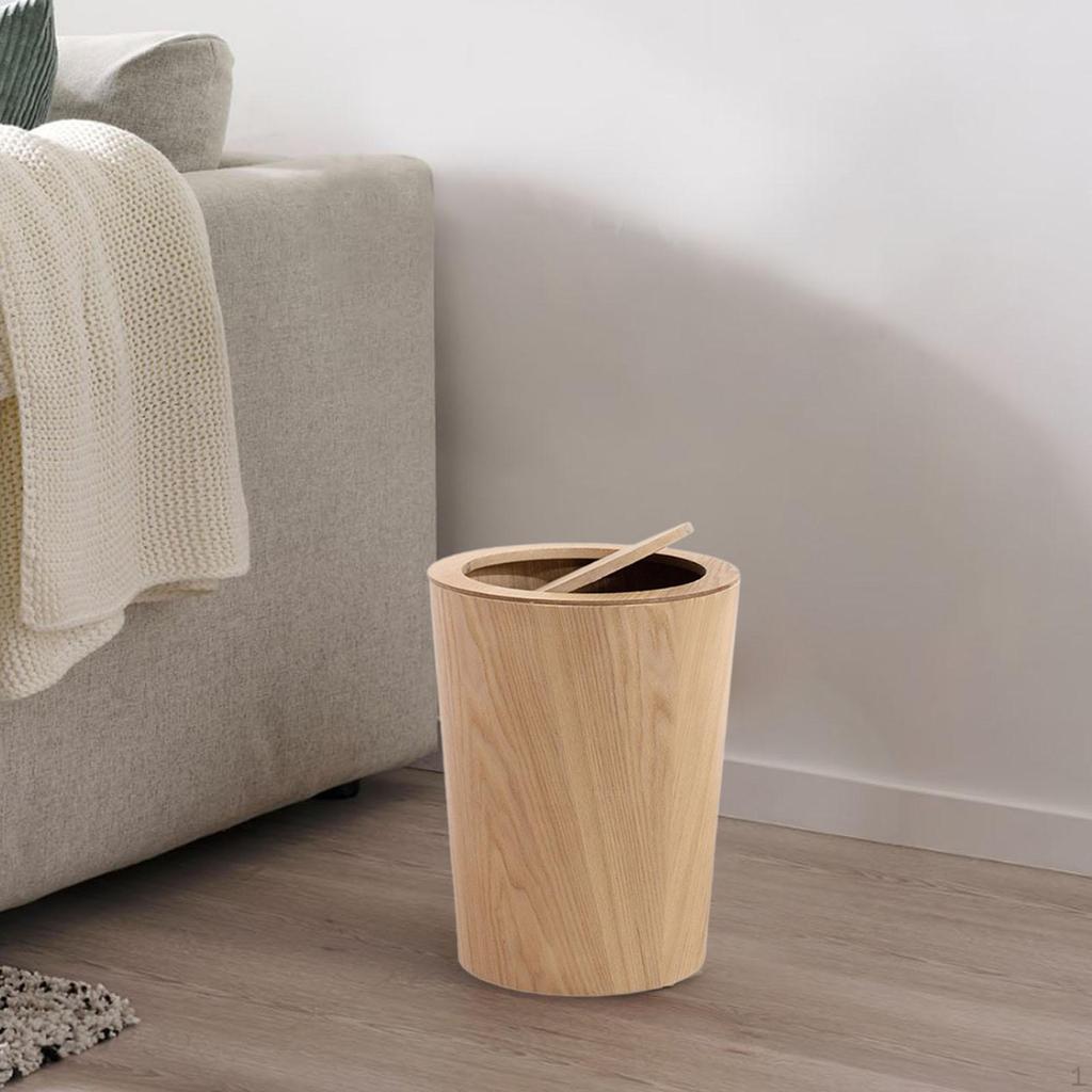 Lidded Wood Trash Basket for Household Use