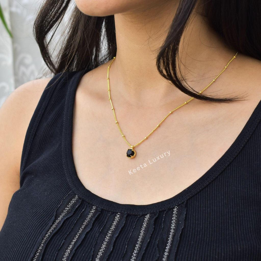Genuine Black onyx tiny necklace, Onyx handmade necklace for everyday wear, Healing stone necklace for women, Bridesmaid necklace