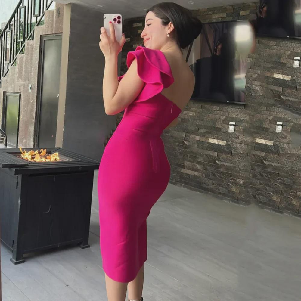 2023 Summer One-Shoulder Ruffle Bandage Dress - Sexy Slim Party Wear