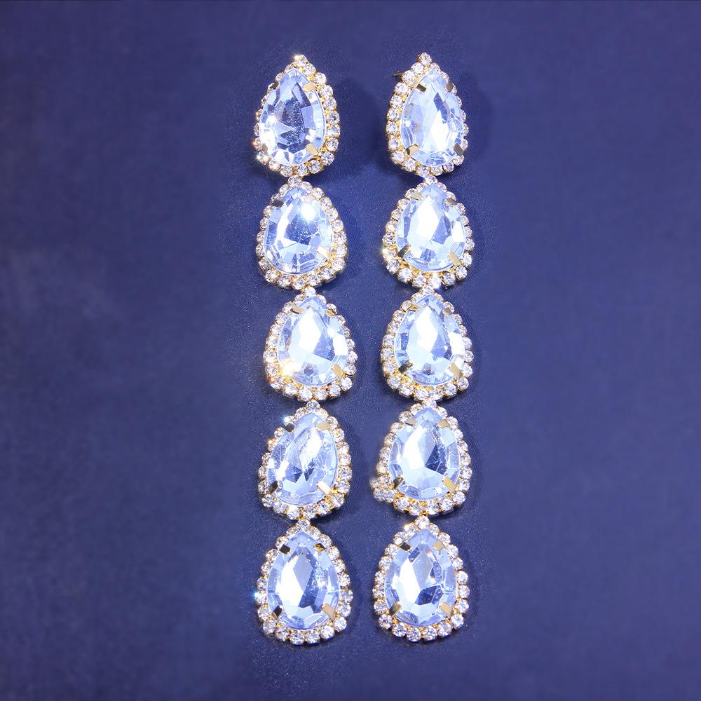 Длинные висячие серьги в стиле панк со стразами для женщин, серьги с подвеской в ​​виде капель воды, модные ювелирные аксессуары