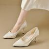 Women's Slim Heel Shoes Spring New Pointed Head Shallow Mouth Lace Breathable Slip-on Wear-resistant High Heels