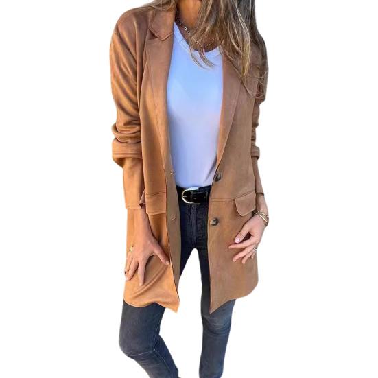 Lady Winter Coat Single-breasted Turn-down Collar Mid Length Overcoat Long Sleeves Pure Color