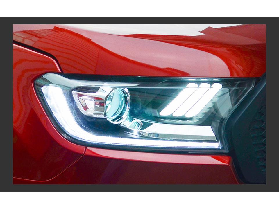 Ford RANGER T7 T8 Everest Headlight Assembly: Mustang Style LED DRL Turn Signal Xenon Light.