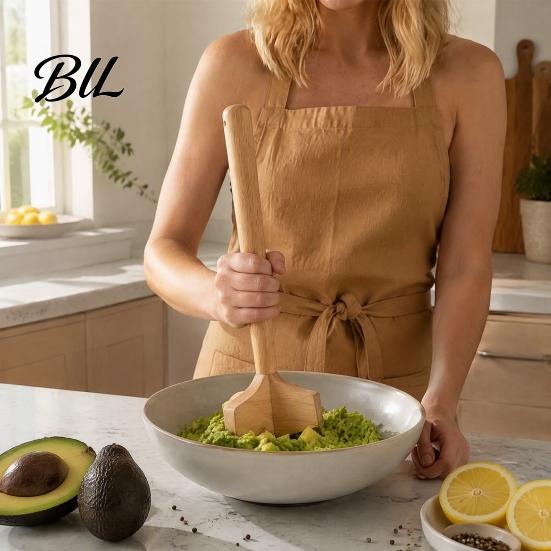 Natural Solid Wood Tool Potato Masher, Ergonomic Comfortable Grip Manual Beef Chopper Kitchen Utensil for Mashing Tool, Non-Toxic Durable Cooking And