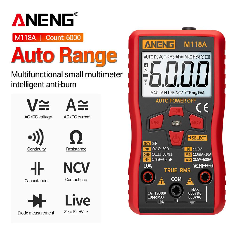 Aneng M118A цифровой мини-мультиметр тестер True Rms Auto Mmultimetro транзисторный измеритель с NCV удержанием данных 6000 отсчетов фонарик