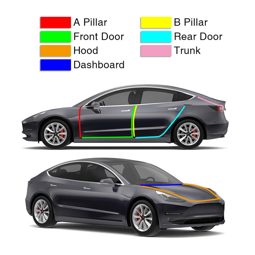 Для Tesla Model 3 Y Комплект уплотнительных полос для дверей автомобиля Звукоизоляционная EPDM резина Уплотнитель Автомобильный багажник Капот Приборная панель A B Стойка Уплотнительный комплект