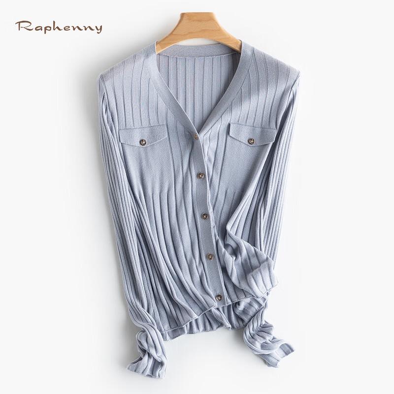 Raphenny Women's V-Neck Knitted Long-Sleeve Cardigan