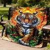 1pc Tiger Flames Design Throw Blanket Polyester Fiber, Lightweight Flannel, Soft & Warm, All Season Use for Outdoor, Camping Digital Print