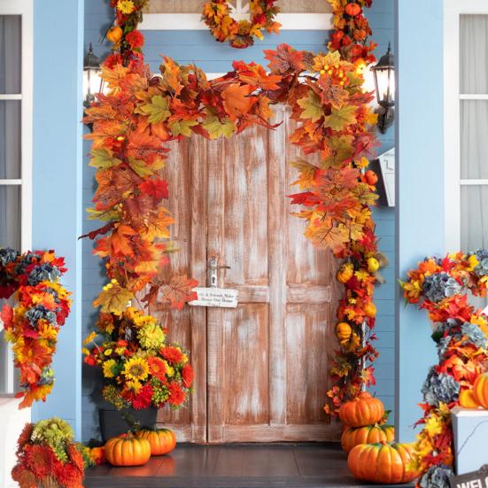 170CM Fall Maple Leaf Garland Indoor Outdoor Hanging Artificial Leaves Plants Vine Rattan Halloween Autumn Mantle Fireplace Porch Decoration