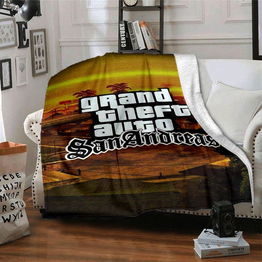 1 шт. Мягкое фланелевое одеяло Grand Theft Auto с дизайнерским принтом. Уютное одеяло для всех сезонов, идеально подходит для дивана, кровати, офиса