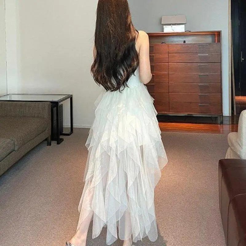 Светлая роскошь высококачественное платье на день рождения платье-сетка на бретельках принцессы длинное платье с асимметричной юбкой