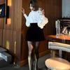 White Fashion Shirt Stand-up Collar Lantern Sleeve Pleated Design Loose Casual Commuting Blouses Elegant Office Lady 2025 Spring and Summer