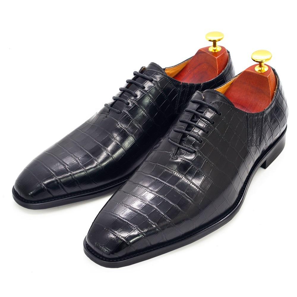Men'S Pure‑Leather Oxford Shoes, European‑American Formal Business Footwear, Crocodile‑Embossed Handmade Shoes For Banquet & Office Occasions