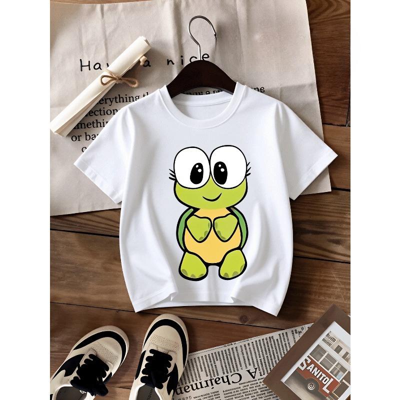 European sizes Boys' T-shirt Cute Turtle Cartoon Character Design, Ideal for Outdoor Activities, Soft Knitted Top, Comfortable And Breathable
