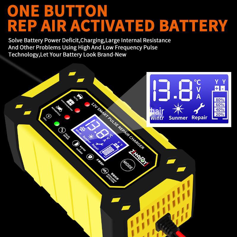 Зарядное устройство для аккумуляторов мотоциклов и автомобилей 12 В 6 А с цифровым дисплеем и интеллектуальным импульсным ремонтом свинцово-кислотных аккумуляторов