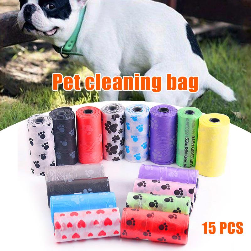 Paw Print Pet Waste Bag 15pcs/Roll Biodegradable Dog Paw Print Bags for Cat and Dog Poop Cat Litter