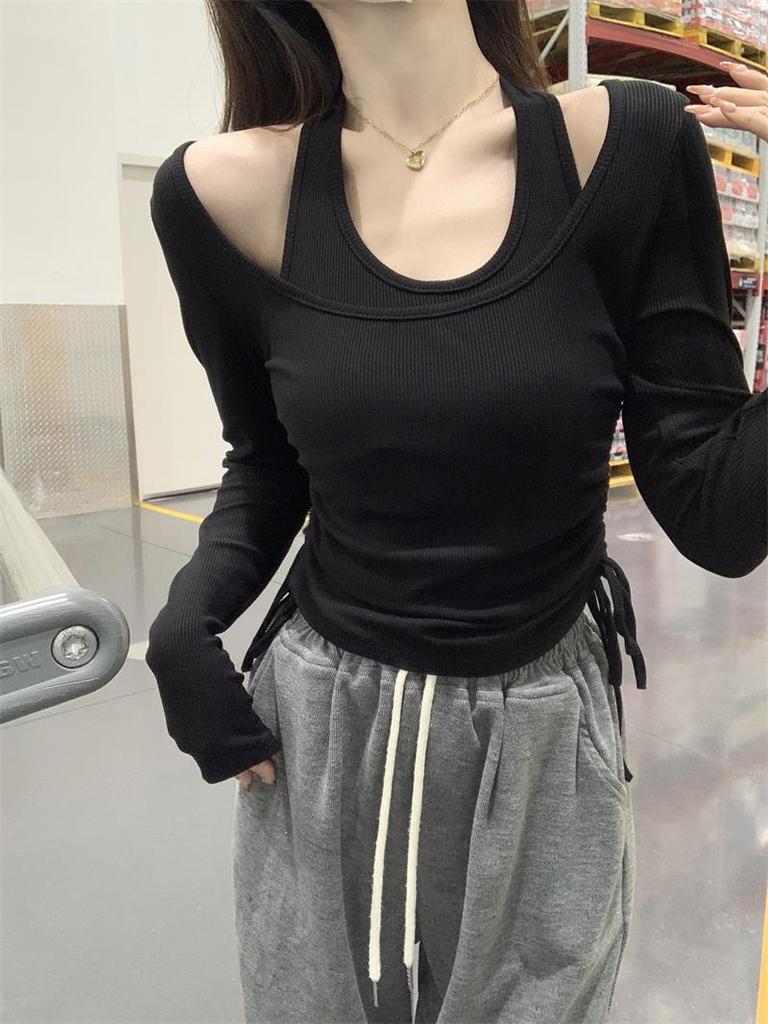 Футболка с длинным рукавом и вырезом-халтер в корейском стиле для женщин — шикарная, стильная и подчеркивающая фигуру