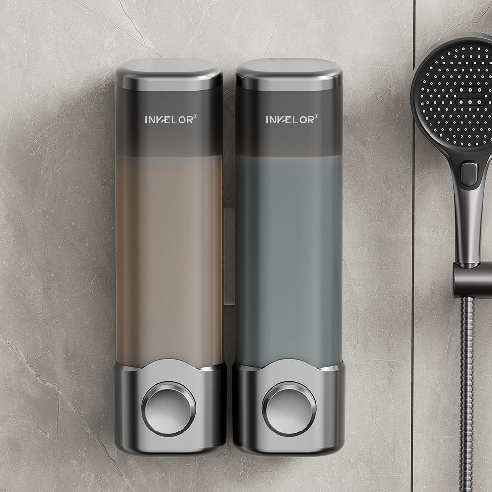500ml Dark Gray ABS 2-Chamber Wall-Mounted Refillable Shampoo & Conditioner Soap Dispenser for Bathroom & Hotel Use No Drill