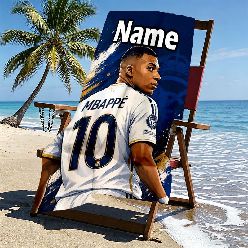 Custom Name Personalized Kylian Mbappe Print Beach Towel, for Trip Camping Beach Party Home Decor, Birthday Gift for Family & Friends