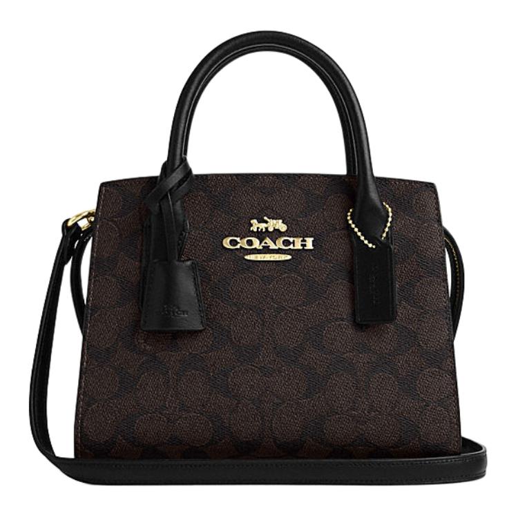 Coach Сумка-тоут Andrea Carryall 22 с молнией с логотипом, из покрытого холста и кожи, для ношения через плечо, маленькая женская сумка, Черный CV974-IMXAQ